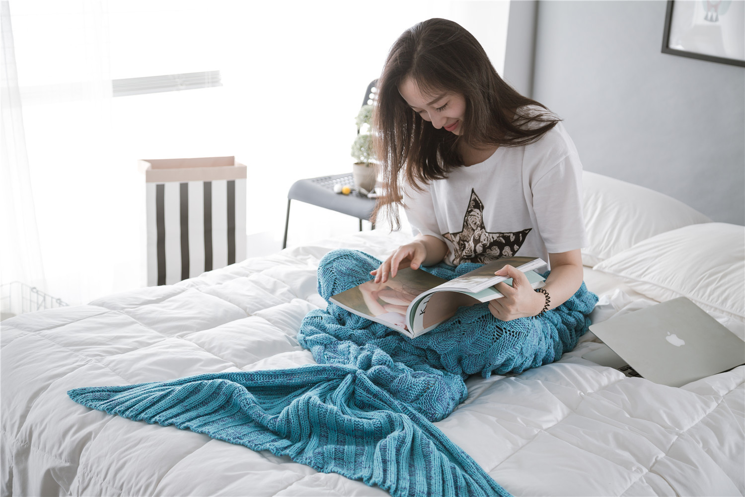 Classic Pattern with Lace 55.1 x 27.6, 140 x 70cm, Green Handmade Mermaid Tail Blanket Ecrazybaby888 All Seasons Warm Knitted Bed Blanket Sofa Quilt Living Room Sleeping Bag for Kids