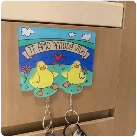 Couple Key Holder Cute Duck UP Movie Keychains Hanger Creative Cartoon Key Pendant Organizer Home Decor For Family Lovers Gift image