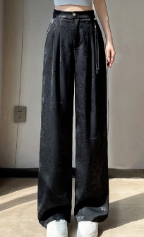 New Chinese Style Jacquard Wide Leg Satin Pants image