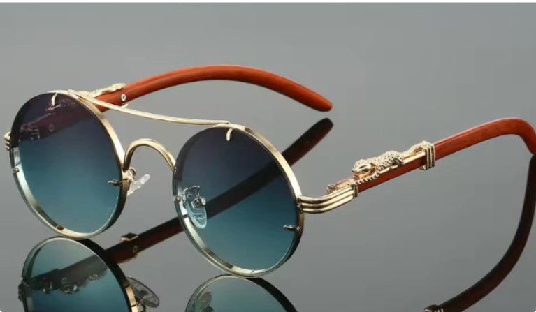 OVAL FRAME VINTAGE WOODEN SUNGLASSES image