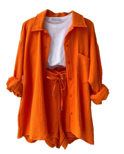 Muslin Two Piece- Long Sleeve Shirt and Short Set image