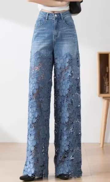 Lace-embroidered niche jeans image