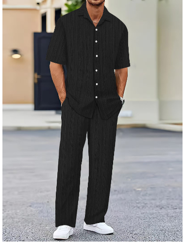 (Shirt + Broek) 2024 Zomer nieuwe collectie Mannen Mode Klassieke Shirt mannen Business Casual Shirts Mannen Een Set Kleding image