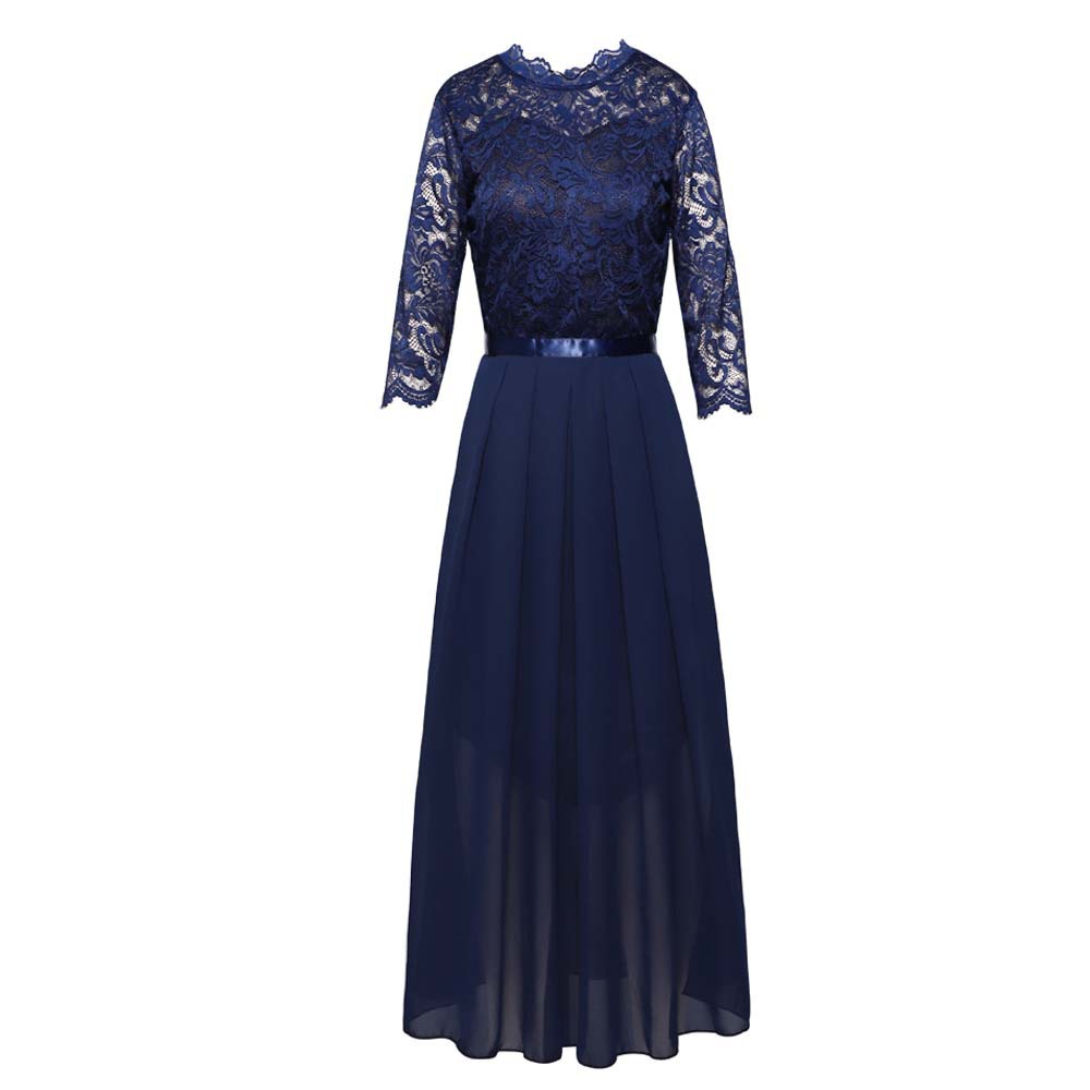 Round neck lace long dress evening dress for women image