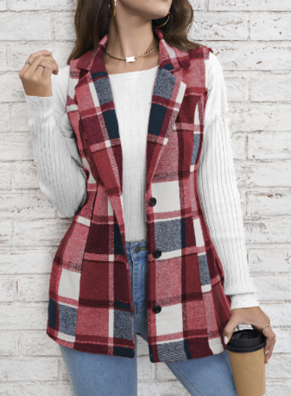 Fashion women‘s lapel suit vest plaid jacket image
