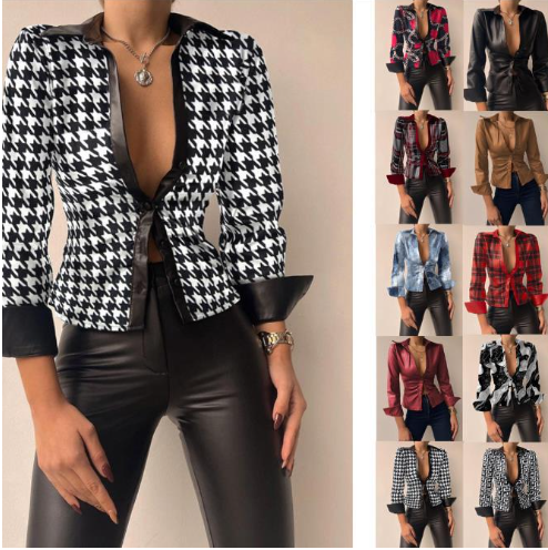 WOLFF | Langärmlige Patchworkbluse aus Leder image