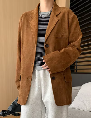 Suede silhouette loose suit jacket image