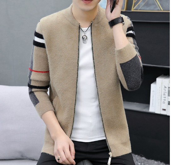 Luxury high-end brand knitted jacket men's fashion stripe casual sweater cardigan autumn and winter trend men's wear coa image