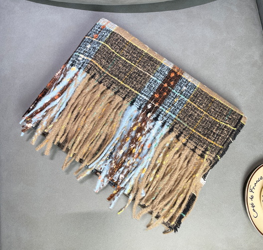 Starry galaxy plaid scarf in full view image