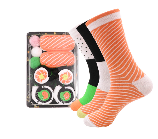 Three pairs of unique sushi patterns for men and women, gift socks for friends on Halloween, all season collection image