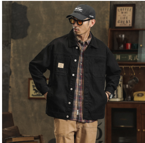 Men's cotton lapel Coat Vintage Style Stylish Cargo Jacket Upscale casual Denim jacket Spring 2025 image