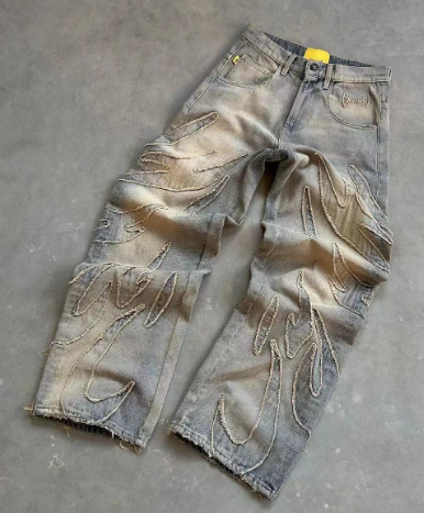 Retro Borduurwerk Baggy Jeans Blauw image