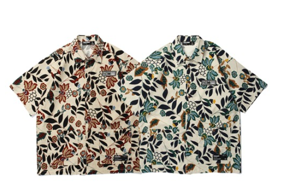 Retro floral trend couple casual floral beach shirt summer short-sleeved shirt men image